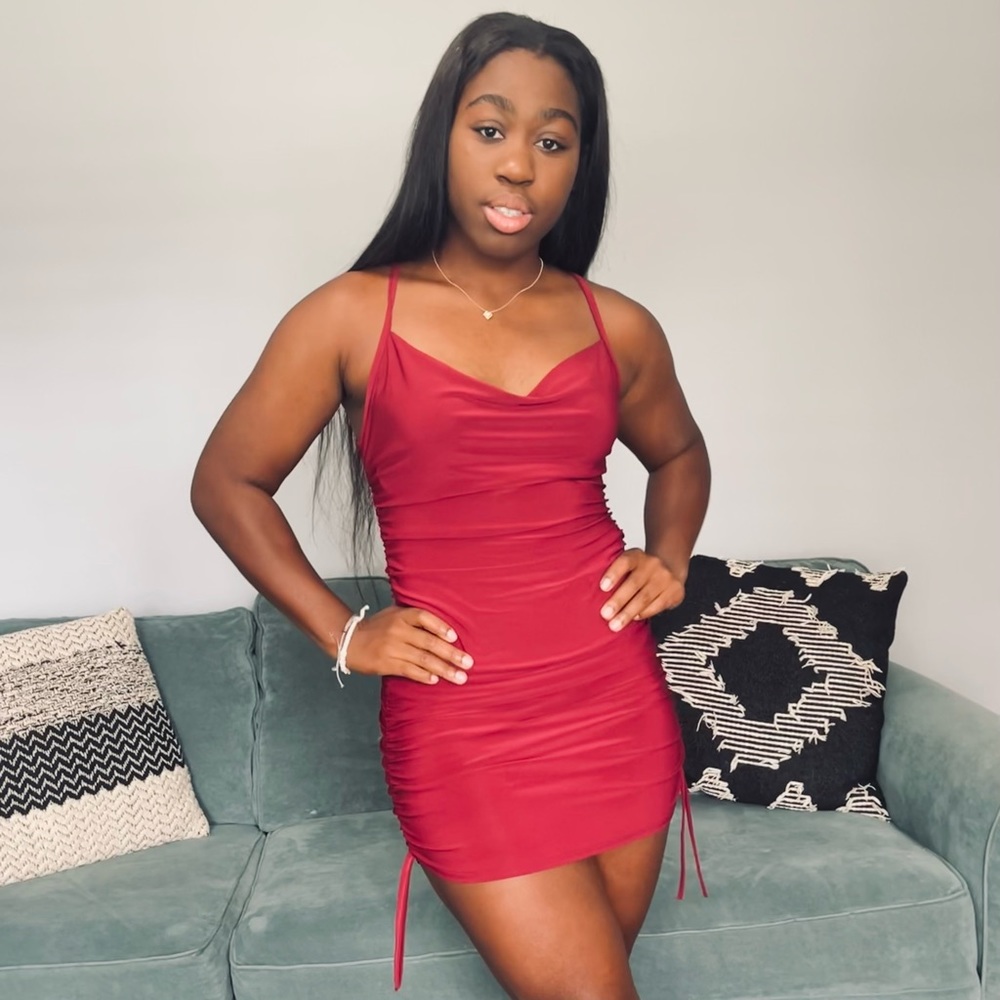 Red ruched bodycon